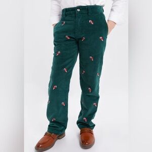 Hunter Green Candy Cane Embroidered Boys Corduroy Pants Size 4